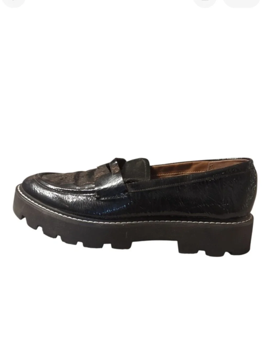 Franco Sarto Women's Shoe Loafer Balin Lug Sole Chunky Black Crinkle Size 8.5‎